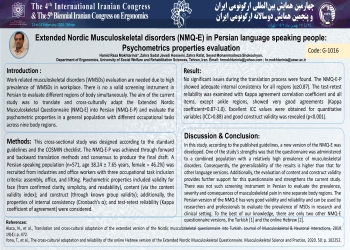 Translation, cultural adaptation and assessment of Psychometrics properties of the Extended Nordic Musculoskeletal disorders (NMQ-E) in Persian language speaking people 